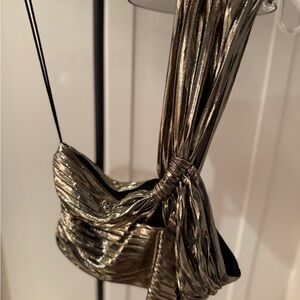 Zara Metallic Silver One Shoulder Crop top